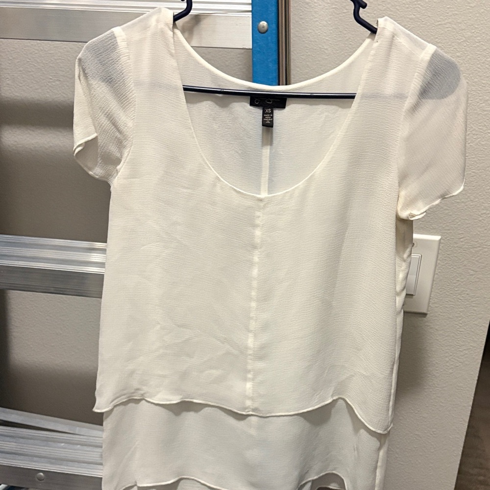 Jessica Simpson Cream Layered Chiffon Short Sleeve Blouse